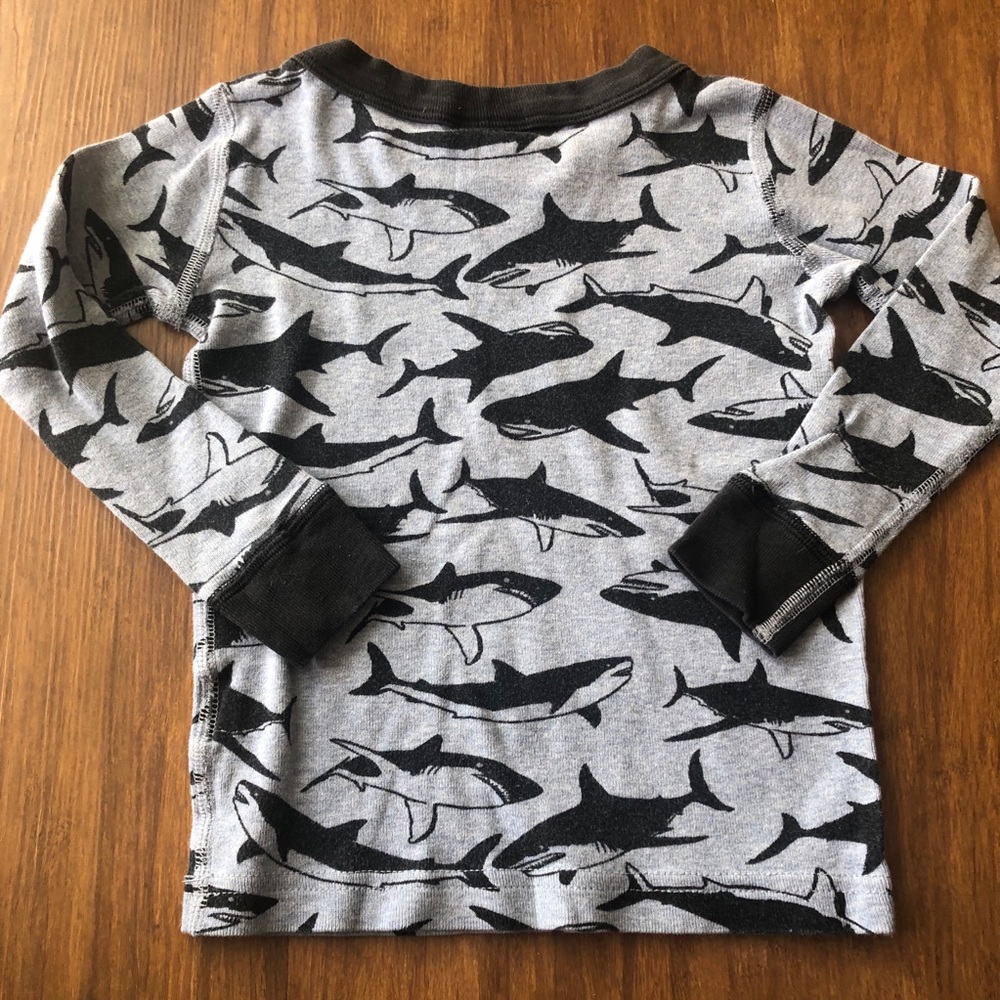 🦈 Hanna Andersson pajama pj top Boys 90cm sz 3 Long Sleeve Shirt Kids shark - Picture 3 of 8